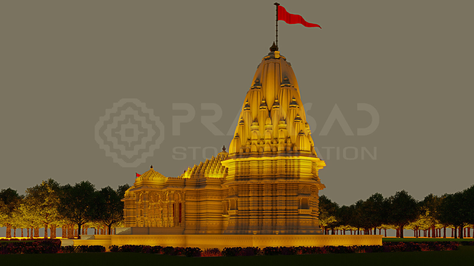 Shri Bhavani Dham shikhar at dusk