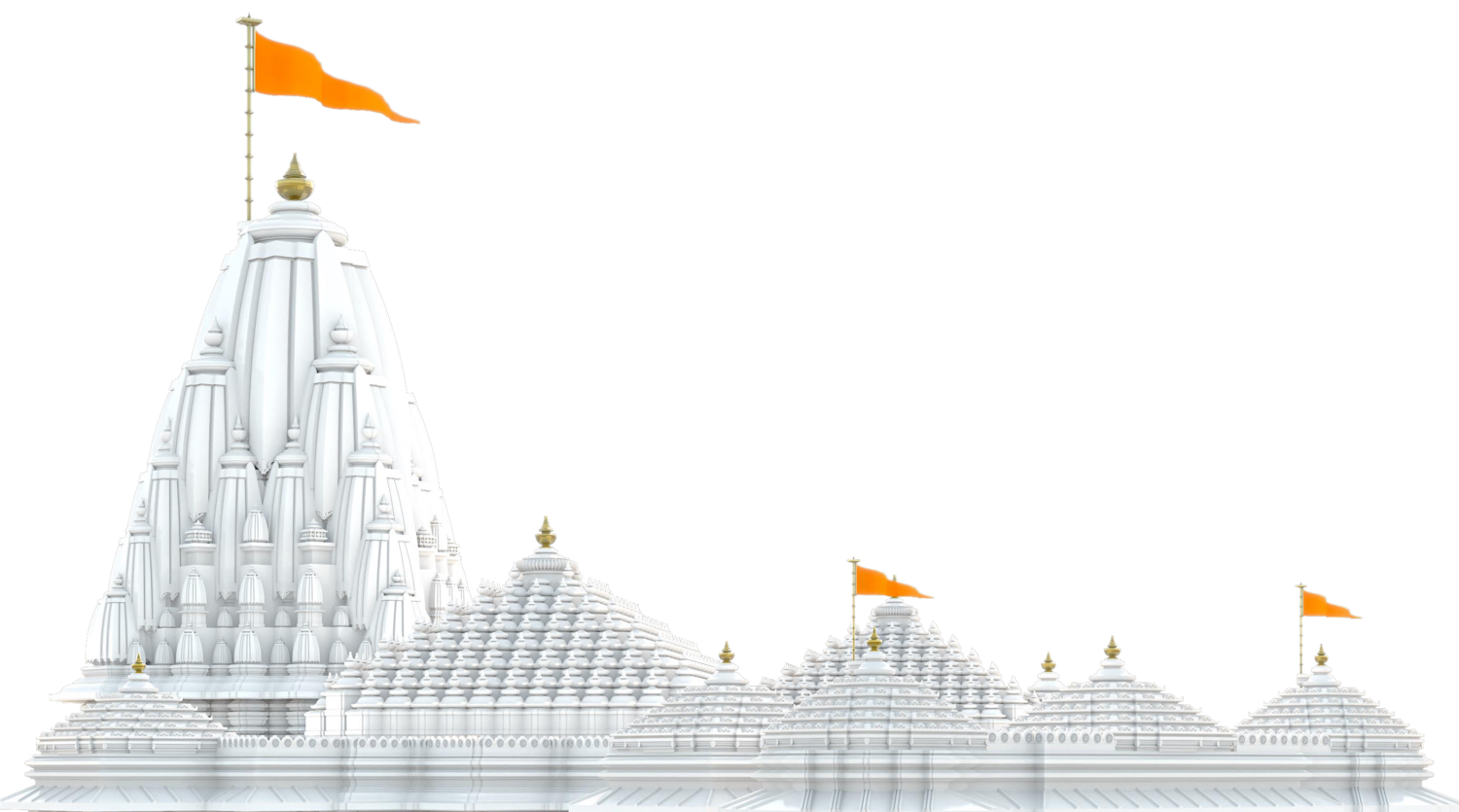 Row of carved stone temple shikhars built by Praasad Stone Creation