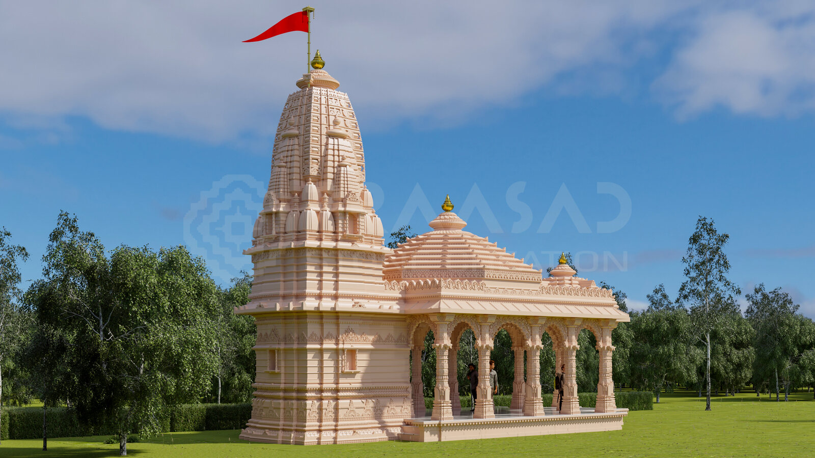 Shri Khodaldham design render, shikhar and mandap